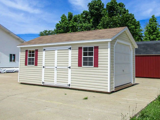 A-frame garage with overhead door and side entry